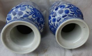 PAIR ANTIQUE CHINESE HAND PAINTED BLUE & WHITE DRAGON VASES SIGNED 7