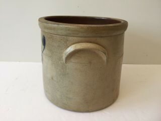Antique Stoneware Cobalt Decorated Crock Jug Jar Bottle York Feather or Leaf 2
