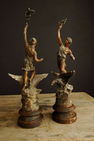 Decorative Pair Antique Vintage Bronze Spelter Statues French Figures