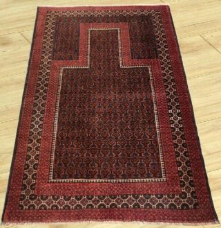 Semi Antique Hand Knotted Afghan Esrari Prayer Balouch Wool Area Rug 3 X 5 Ft