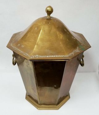 Heavy Antique Brass Coal Scuttle or Ash Bin with Iron Bottom 2