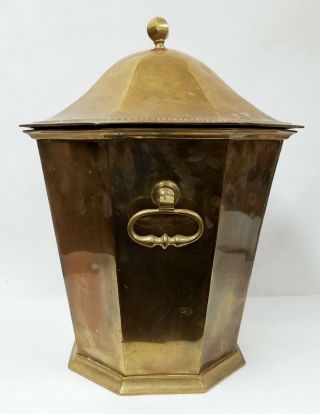 Heavy Antique Brass Coal Scuttle or Ash Bin with Iron Bottom 3