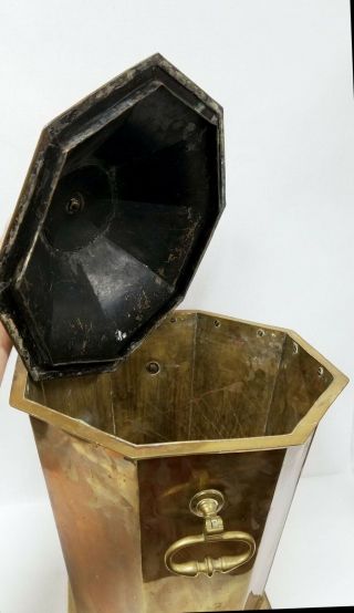 Heavy Antique Brass Coal Scuttle or Ash Bin with Iron Bottom 5