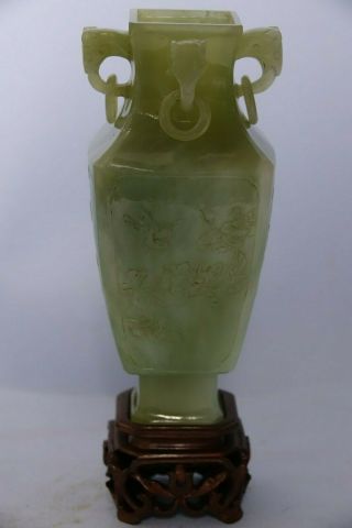 Jade Style Vase On Pretty Carved Wooden Stand - L@@k
