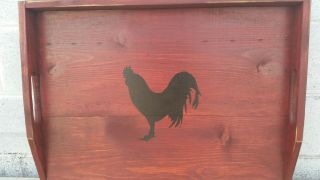 Primitive Stove Cover Noodle Board Hand Crafted Barn Red W/black Rooster.