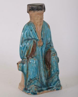 Chinese Turquoise Glazed Statue Of A Seated Official Ming Dynasty