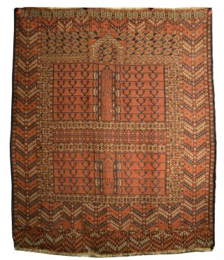 ANTIQUE TURKOMAN TURKMEN ENSI Hatchli PRAYER RUG CENTRAL ASIA 9