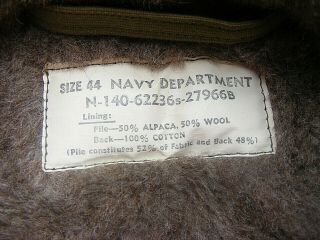 Nr - Vintage Korea WW2 US Navy ALPACA Wool Deck Flight Jacket Coat N - 140 2