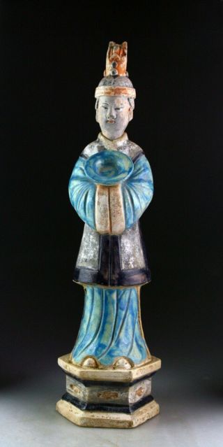 Sc An Xl - 49 Cm - Chinese Ming Dynasty Pottery Figure Of Female Attendant