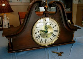 Vintage England Clock Co,  Pillar & Scroll Federal Mantle Clock Westminster