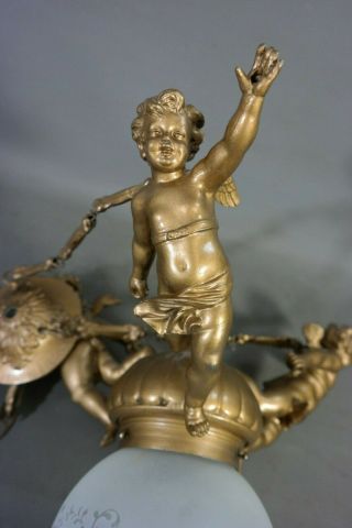 Antique ART NOUVEAU Figural WINGED PUTTI Cherub CHANDELIER Old DECO HANGING LAMP 11