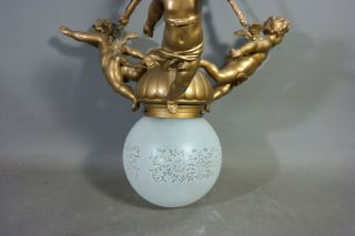Antique ART NOUVEAU Figural WINGED PUTTI Cherub CHANDELIER Old DECO HANGING LAMP 3