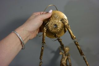 Antique ART NOUVEAU Figural WINGED PUTTI Cherub CHANDELIER Old DECO HANGING LAMP 6