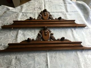 Antique French Carved Wood Architectural Fronton Pediment Rose Flower