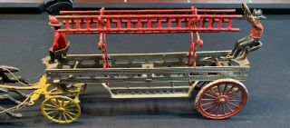 Antique Dent Cast Iron Horse Drawn Fire Engine Ladder Wagon Large 26 