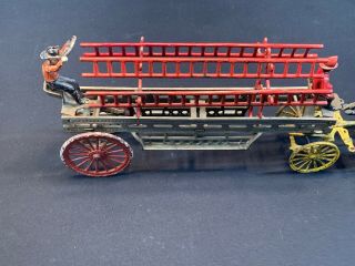 Antique Dent Cast Iron Horse Drawn Fire Engine Ladder Wagon Large 26 