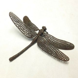 F899: Japanese Movable Dragonfly Statue Of Copper Ware With Fantastic Work