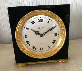 Vintage Swiss Jaeger - Lecoultre 8 Day 11 Jewel Table Mantle Clock Black & Gold
