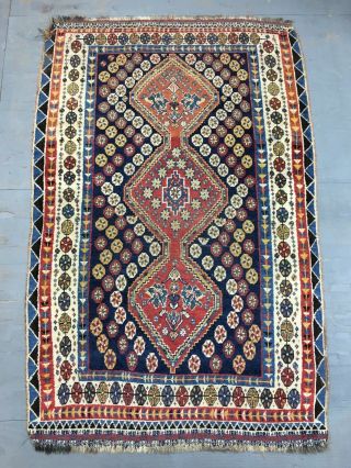Ca.  1900 Old Antique Handmade Qashqai Rug 8.  7x5.  8 Ft
