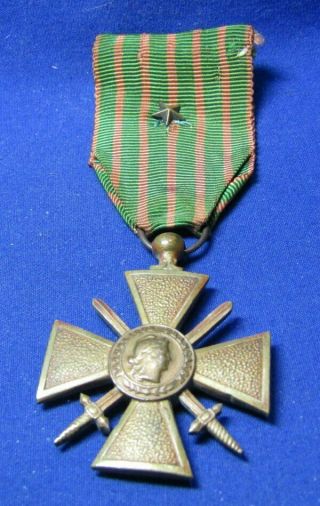 Wwi 1914 - 1918 French Military Medal With Campaign Star Attached Great Shape