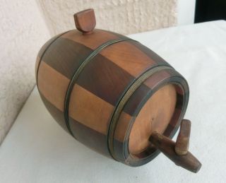 9 " Antique Wooden Whiskey Barrel Cask Keg Flask Canteen Made Of 2 Different Wood