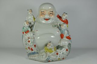 Fine Old 9.  6 " China Chinese Famille Rose Porcelain Happy Buddha Statue Art