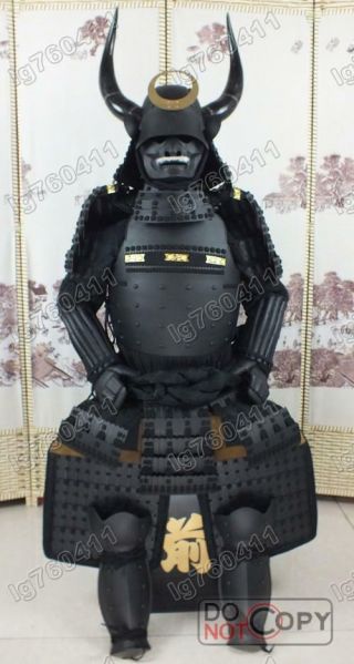 Japanese Iron & Silk Wearable Black Horn Helmet Rüstung Samurai Armor Suit