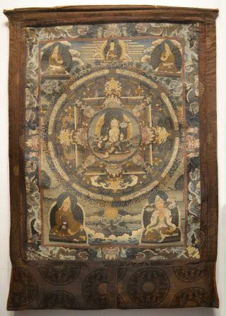 Antique Handpainted Tibetan Thangka On Silk