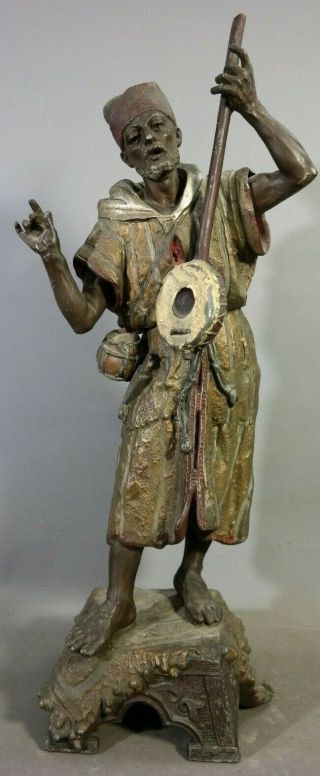 Ca.  1910 Antique Art Nouveau Era Orientalist Gentleman Musician Old Parlor Statue