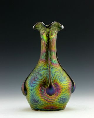 Bohemian Art Nouveau Jugendstil Iridescent Glass Decorative Vase