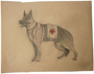 German Shepherd Dog Red Cross Icrc Paper Germany Trench Art Ww2 Wwii World War