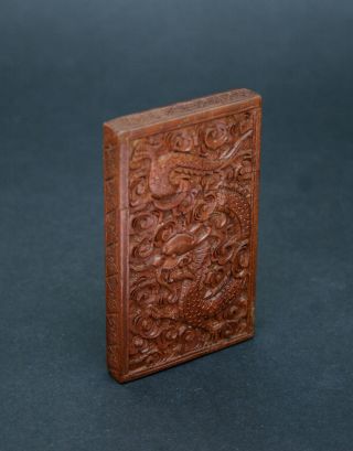 Antique Chinese Visiting Business Card Case Carved Sandalwood Dragons