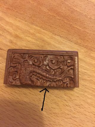 ANTIQUE CHINESE VISITING BUSINESS CARD CASE CARVED SANDALWOOD DRAGONS 7