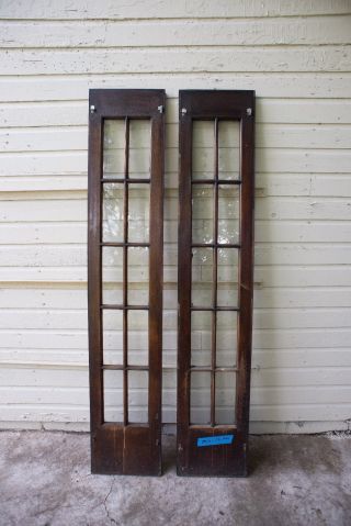 Pair Vintage Antique Wood Sidelight Transom Beveled 10 Lite Glass Window Windows