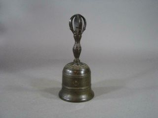 Antique Tibetan Buddhist Bronze Bell,  19c,  Characters,  Patina