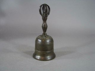 Antique Tibetan Buddhist Bronze Bell,  19C,  Characters,  Patina 2