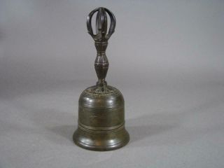 Antique Tibetan Buddhist Bronze Bell,  19C,  Characters,  Patina 3