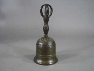 Antique Tibetan Buddhist Bronze Bell,  19C,  Characters,  Patina 4