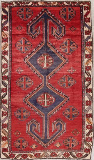 Antique Geometric Red Qashqai Persian Tribal Oriental Hand - Made Wool Rug 5 