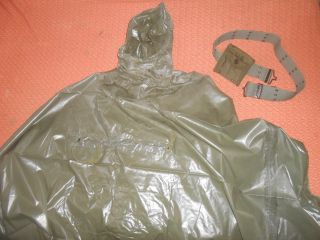 U.  S.  Army: 1959 Viet - Nam War Green Poncho,  Shelter,  Or Tent & Belt & Pocket 1957.