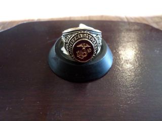 Marine Corps Military Gold Ring Ruby Crystal Inlay 18k Electroplate Size 13