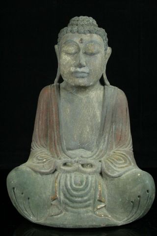 Apr187 Korean Vintage Wood Carved Amida Buddha Bodhisattva Seat Statue Figure