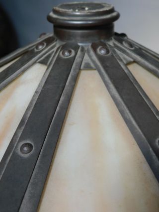 Antique Arts Crafts Mission Art Glass Panel lamp Shade Opalescent Slag Rivets 2
