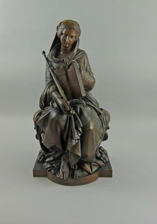 1847 French Bronze Zamac/metal Sculpture De Natura Rerum Woman Reading Defernex