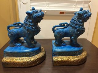 Pr Of Antique/vintage Chinese Chalkware Foo Dogs/guardian Lions Figurines