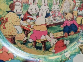 Vintage 1920 ' s Peter Rabbit ' s Radio Party tin litho plate,  H Cady,  Easter 10