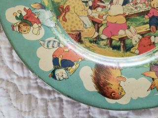 Vintage 1920 ' s Peter Rabbit ' s Radio Party tin litho plate,  H Cady,  Easter 3