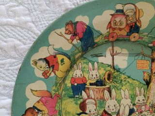 Vintage 1920 ' s Peter Rabbit ' s Radio Party tin litho plate,  H Cady,  Easter 4