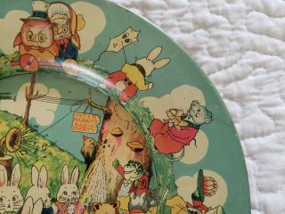 Vintage 1920 ' s Peter Rabbit ' s Radio Party tin litho plate,  H Cady,  Easter 5