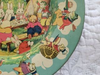 Vintage 1920 ' s Peter Rabbit ' s Radio Party tin litho plate,  H Cady,  Easter 6